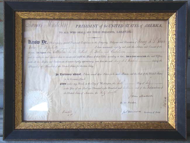 An important WAR OF 1812 appointment signed  by President James Madison (and James Monroe) naming Henry A.S. Dearborn, son of the famous Henry Dearborn of Revolutionary War fame, as Collector of Customs for the Ports of Boston and Charlestown. — image 6
